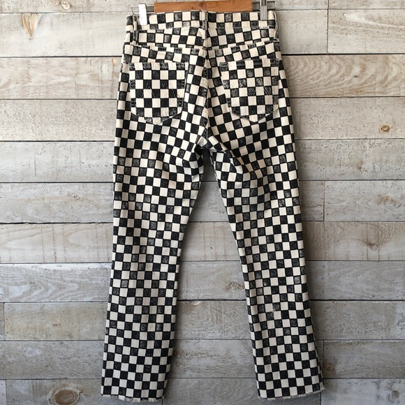Mother The Insider Ankle Fray Playdate Black/White Checkerboard Print Jeans - Picture 4 of 14